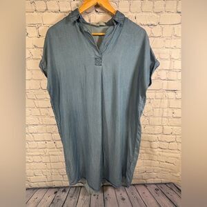 Thread + Supply Chambray Cap Sleeve Minimalist Western Cowgirl Shirt Dress XS